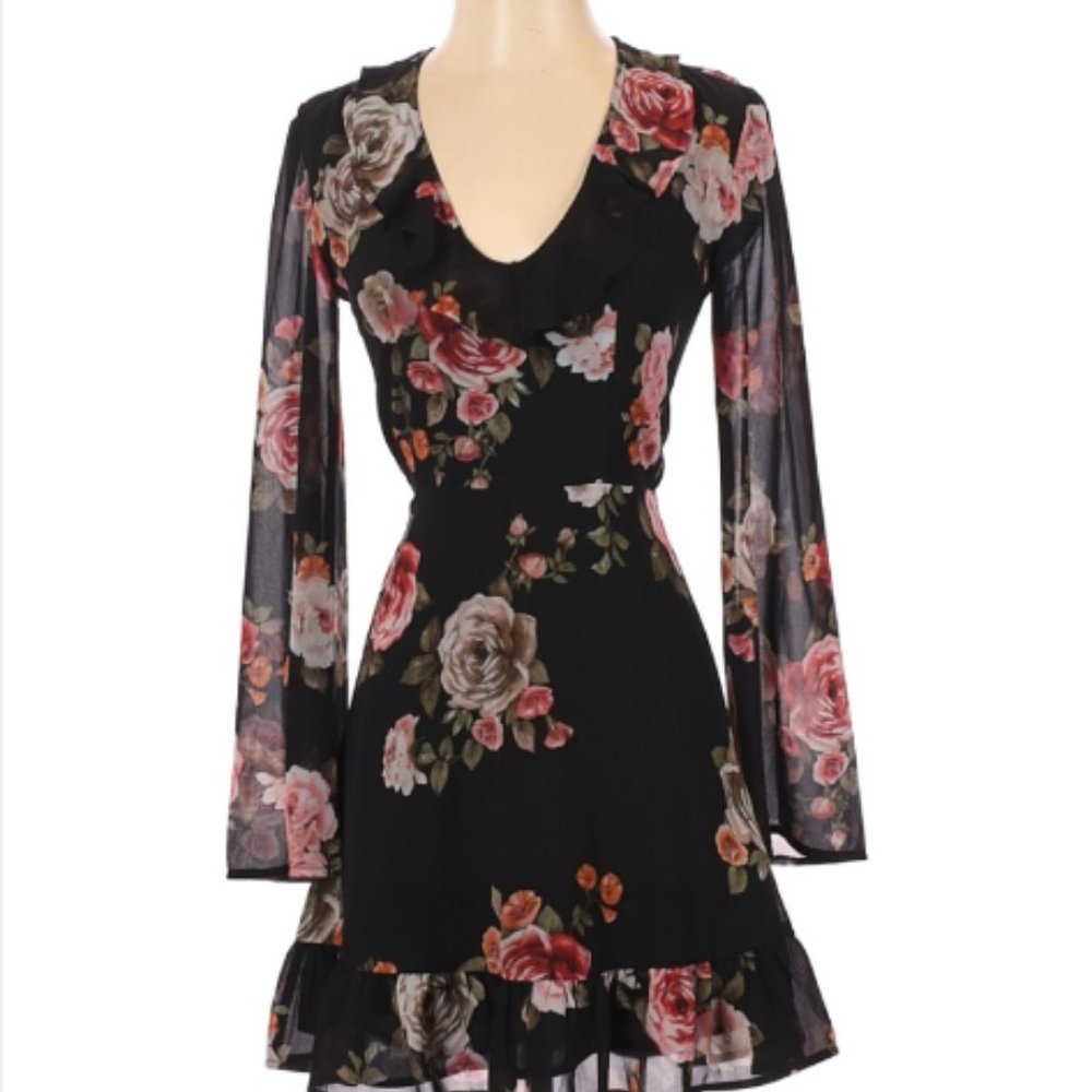 Lulu's Black Long Sleeve Floral Print Dress - Picture 3 of 6